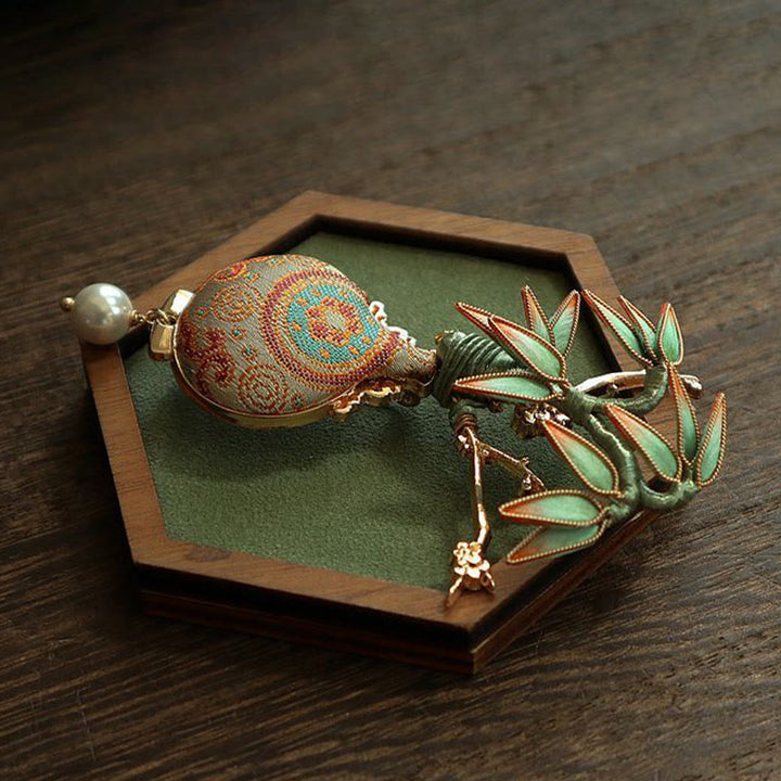 Buddha Stones Song Brocade Bamboo Leaves Vase Design Balance Brooch - image 4