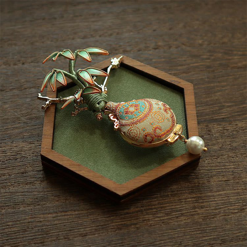 Buddha Stones Song Brocade Bamboo Leaves Vase Design Balance Brooch - image 1