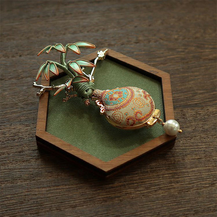 Buddha Stones Song Brocade Bamboo Leaves Vase Design Balance Brooch - image 1