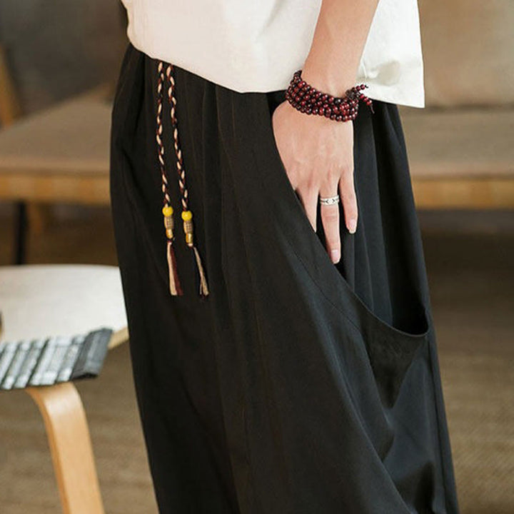Buddha Stones Summer Casual Vintage Drawstring Solid Ankle Length Pants Men's Harem Pants With Pockets - image 10