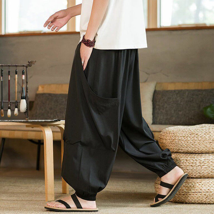 Buddha Stones Summer Casual Vintage Drawstring Solid Ankle Length Pants Men's Harem Pants With Pockets - image 6