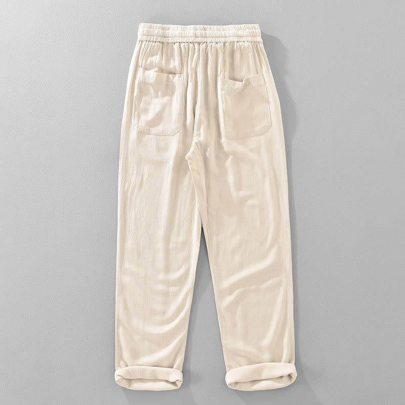 Buddha Stones Summer Casual Vintage Drawstring Solid Long Pants Men's Tapered Pants With Pockets - image 3