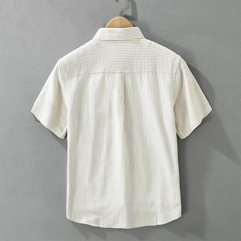 Buddha Stones Summer Casual Button-Up Striped Cotton Men's Short Sleeve Shirts With Decorative Pocket - image 2