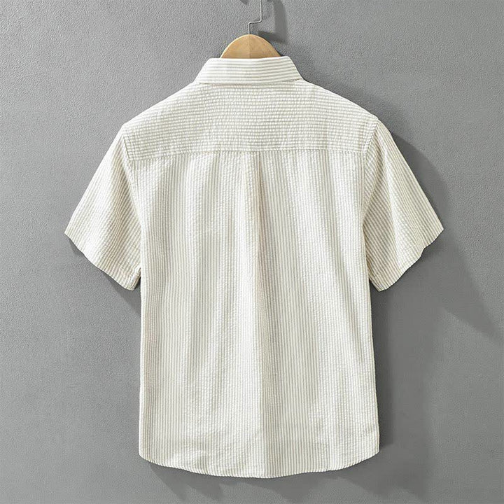 Buddha Stones Summer Casual Button-Up Striped Cotton Men's Short Sleeve Shirts With Decorative Pocket - image 2