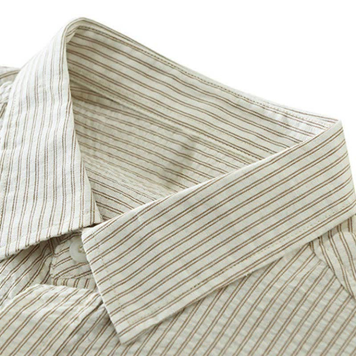 Buddha Stones Summer Casual Button-Up Striped Cotton Men's Short Sleeve Shirts With Decorative Pocket - image 5
