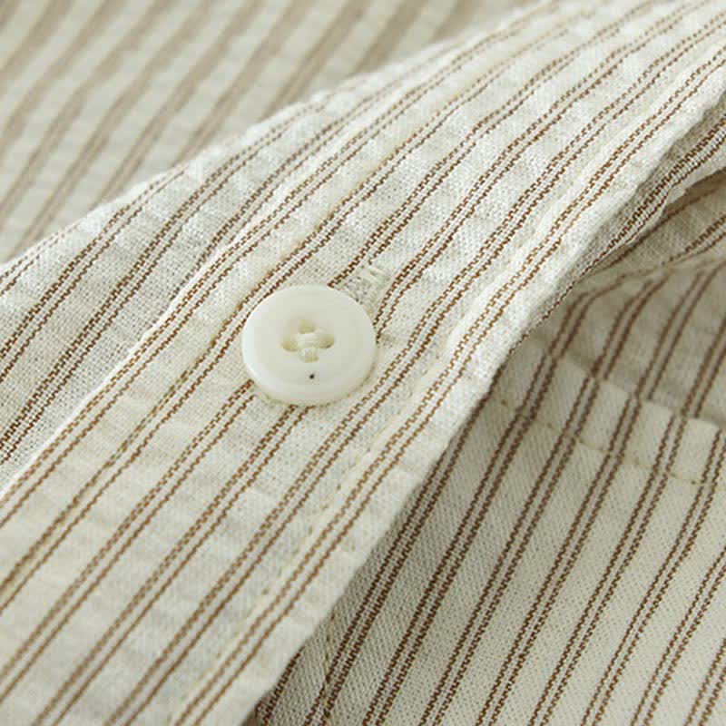 Buddha Stones Summer Casual Button-Up Striped Cotton Men's Short Sleeve Shirts With Decorative Pocket - image 9