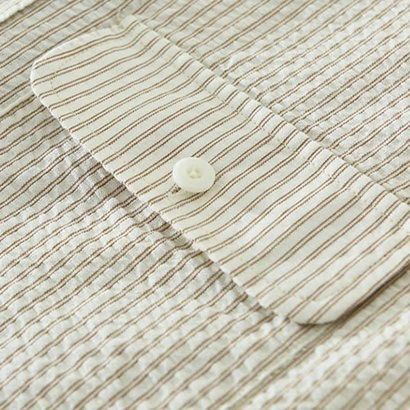 Buddha Stones Summer Casual Button-Up Striped Cotton Men's Short Sleeve Shirts With Decorative Pocket - image 8