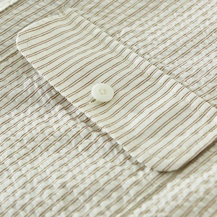 Buddha Stones Summer Casual Button-Up Striped Cotton Men's Short Sleeve Shirts With Decorative Pocket - image 8