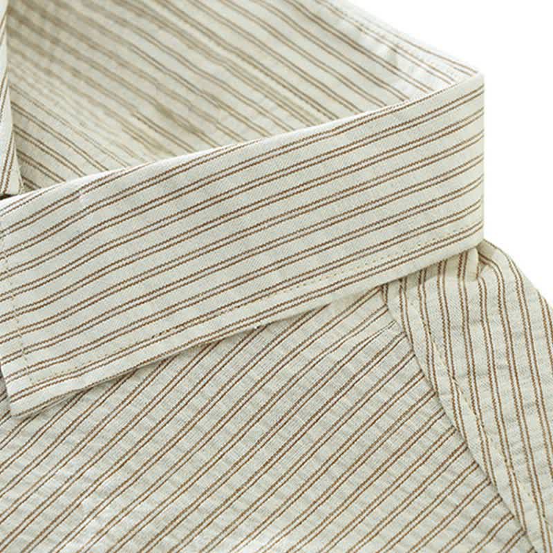 Buddha Stones Summer Casual Button-Up Striped Cotton Men's Short Sleeve Shirts With Decorative Pocket - image 7