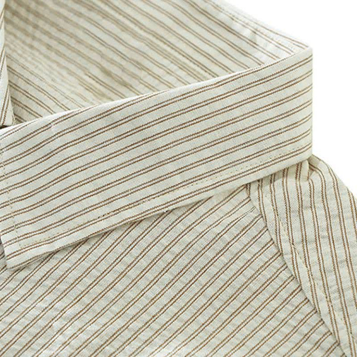 Buddha Stones Summer Casual Button-Up Striped Cotton Men's Short Sleeve Shirts With Decorative Pocket - image 7