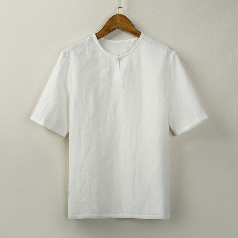 Buddha Stones Summer Tang Style Knot Button Side Slit Solid Men's Shirts - White - US/UK/AU46，EU56 (5XL) - image 14