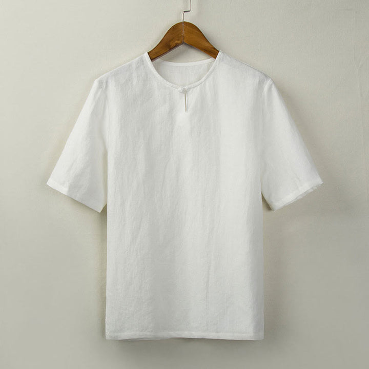 Buddha Stones Summer Tang Style Knot Button Side Slit Solid Men's Shirts - White - US/UK/AU46，EU56 (5XL) - image 14