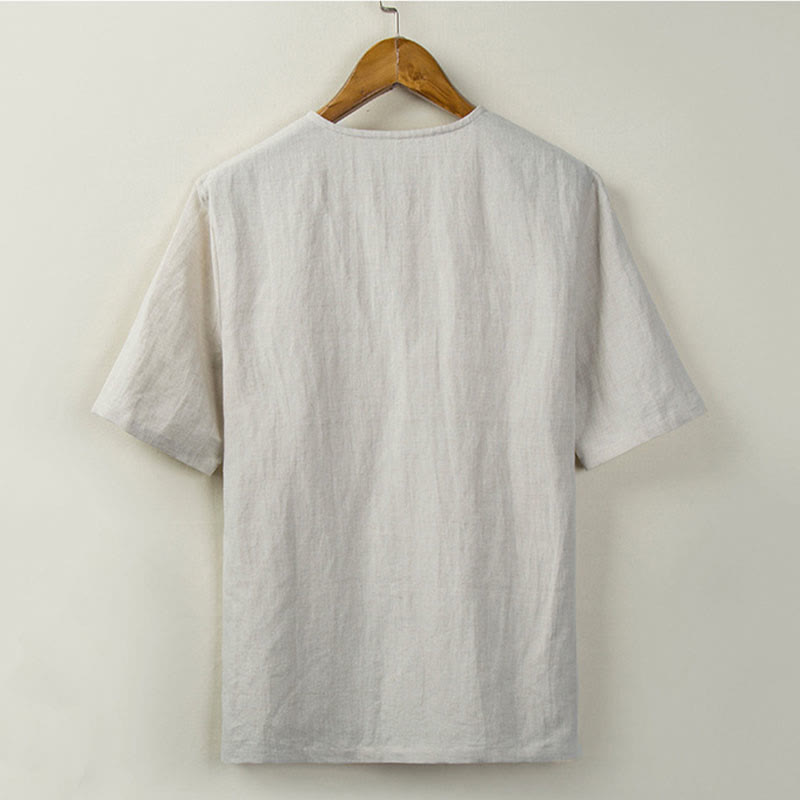 Buddha Stones Summer Tang Style Knot Button Side Slit Solid Men's Shirts - image 1