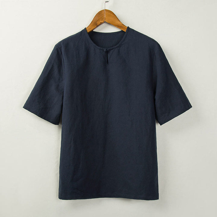 Buddha Stones Summer Tang Style Knot Button Side Slit Solid Men's Shirts - MidnightBlue - US/UK/AU46，EU56 (5XL) - image 4