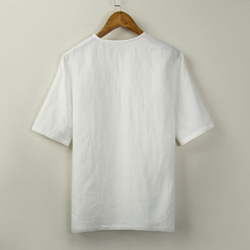 Buddha Stones Summer Tang Style Knot Button Side Slit Solid Men's Shirts - image 15