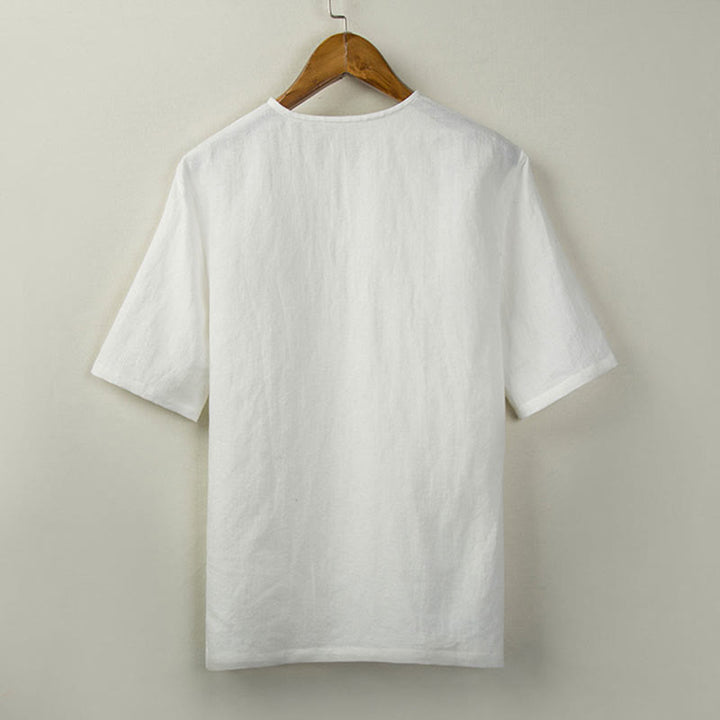 Buddha Stones Summer Tang Style Knot Button Side Slit Solid Men's Shirts - image 15