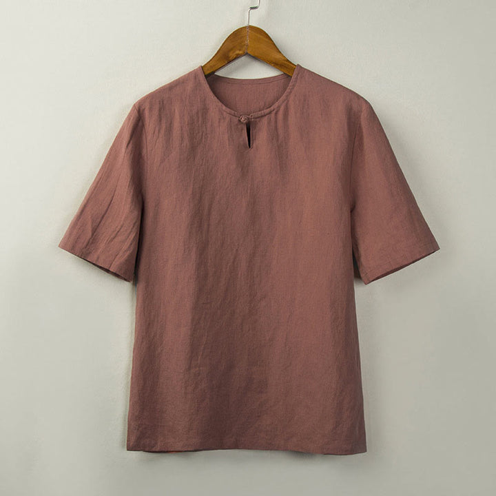 Buddha Stones Summer Tang Style Knot Button Side Slit Solid Men's Shirts - DarkSalmon - US/UK/AU46，EU56 (5XL) - image 6