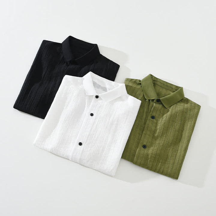 Buddha Stones Summer Casual Minimalist Button-Up Solid Men's Shirts - image 16