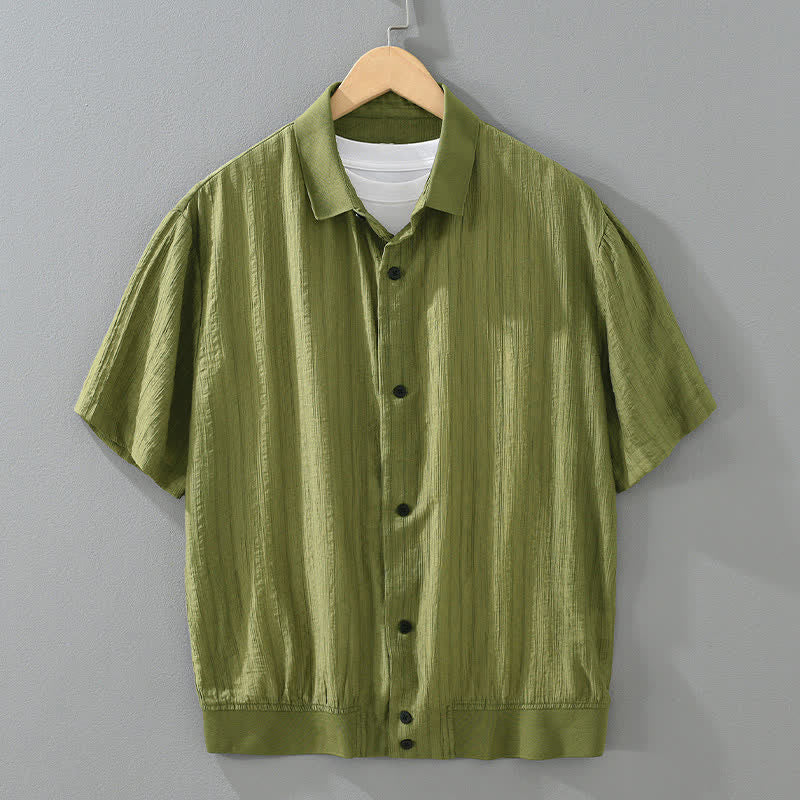 Buddha Stones Summer Casual Minimalist Button-Up Solid Men's Shirts - OliveDrab - US/UK/AU46，EU56 (5XL) - image 0