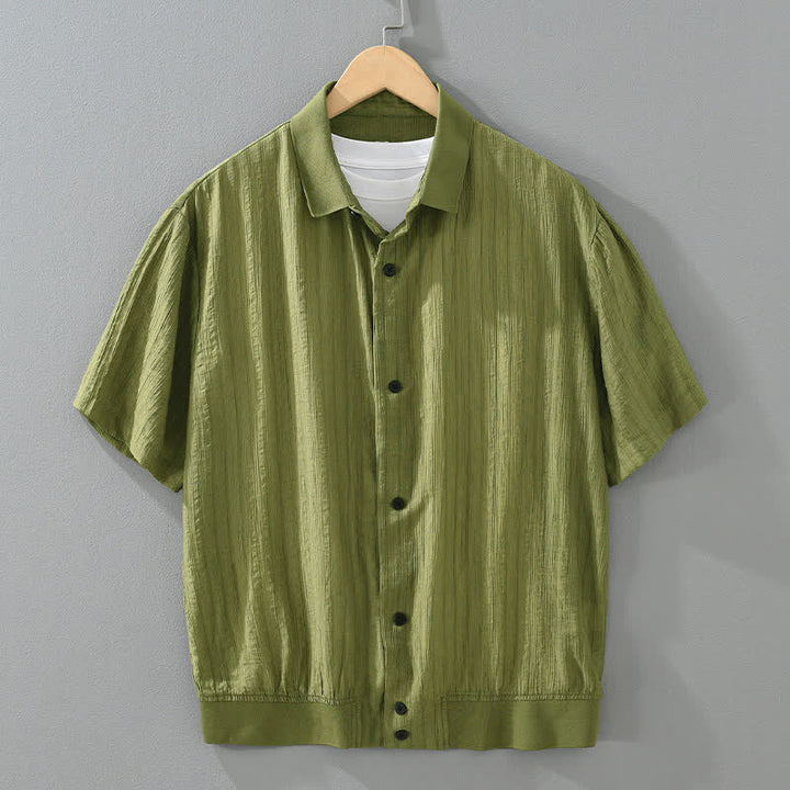 Buddha Stones Summer Casual Minimalist Button-Up Solid Men's Shirts - OliveDrab - US/UK/AU46，EU56 (5XL) - image 0