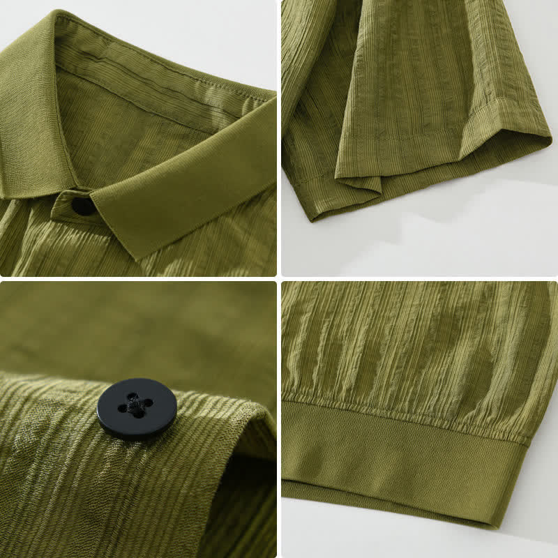 Buddha Stones Summer Casual Minimalist Button-Up Solid Men's Shirts - image 2