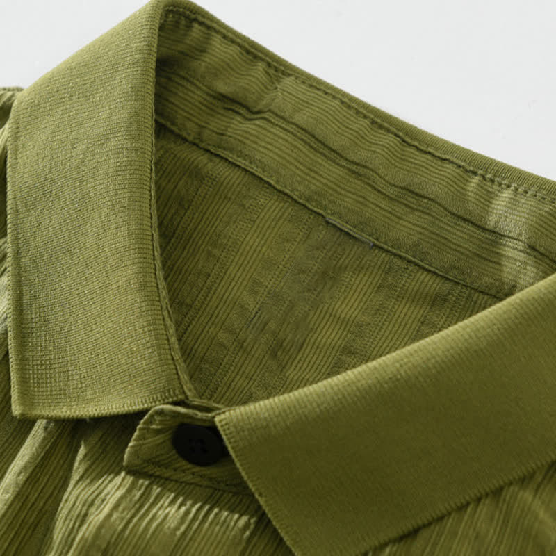 Buddha Stones Summer Casual Minimalist Button-Up Solid Men's Shirts - image 3