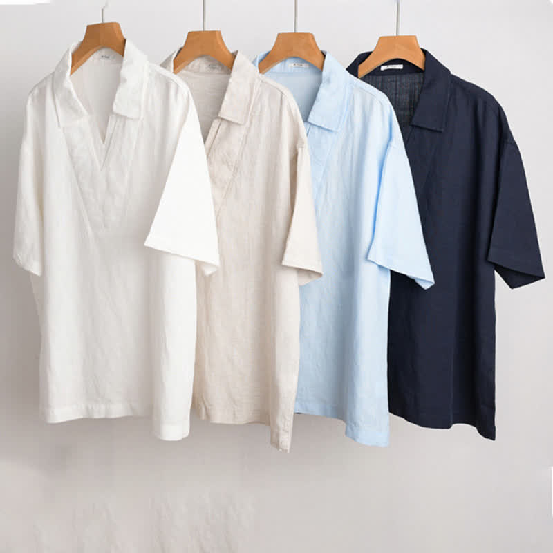 Buddha Stones Summer Casual Minimalist Solid Men's Shirts - image 13