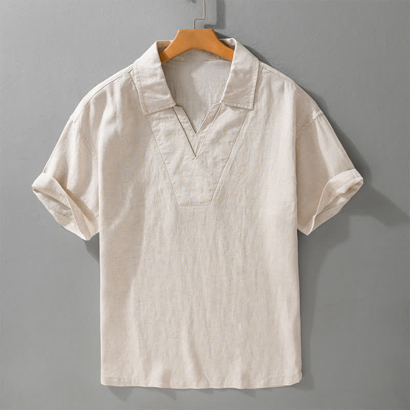 Buddha Stones Summer Casual Minimalist Solid Men's Shirts - Linen - US/UK/AU46，EU56 (5XL) - image 0
