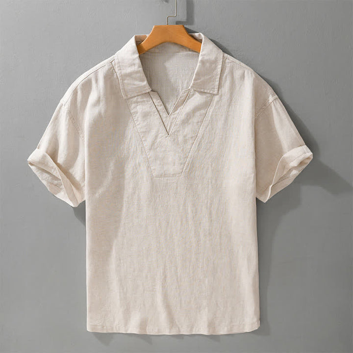 Buddha Stones Summer Casual Minimalist Solid Men's Shirts - Linen - US/UK/AU46，EU56 (5XL) - image 0