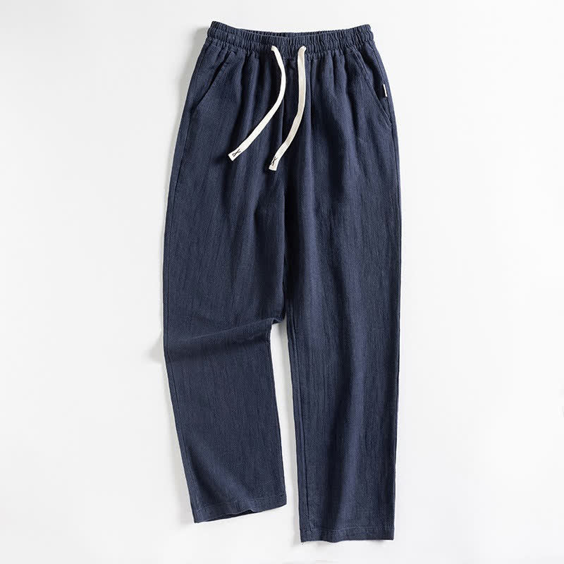Buddha Stones Spring Casual Minimalist Drawstring Solid Men's Tapered Pants With Pocket - Navy - US/UK/AU44，EU54 (4XL) - image 9