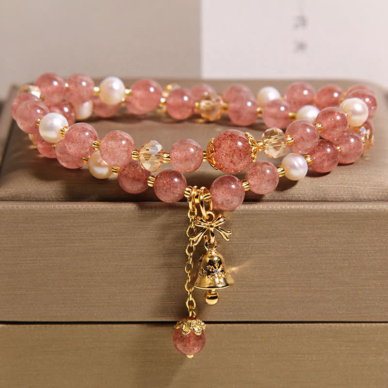 Buddha Stones Strawberry Quartz Pearl Butterfly Love Double Wrap Bracelet - image 2