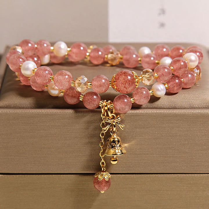 Buddha Stones Strawberry Quartz Pearl Butterfly Love Double Wrap Bracelet - image 2