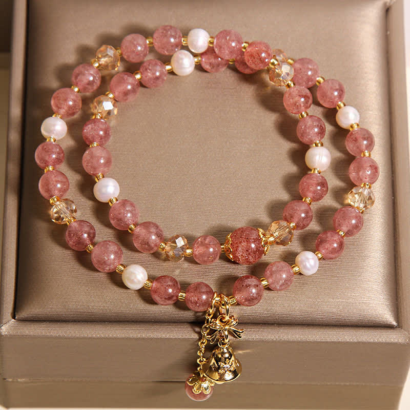 Buddha Stones Strawberry Quartz Pearl Butterfly Love Double Wrap Bracelet - image 3