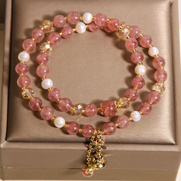 Buddha Stones Strawberry Quartz Pearl Butterfly Love Double Wrap Bracelet - image 3