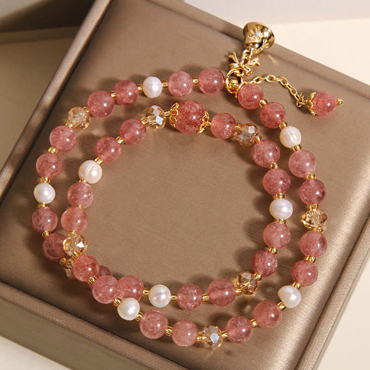 Buddha Stones Strawberry Quartz Pearl Butterfly Love Double Wrap Bracelet - image 8