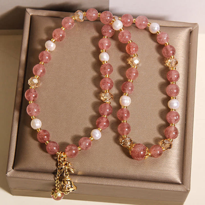 Buddha Stones Strawberry Quartz Pearl Butterfly Love Double Wrap Bracelet - image 9