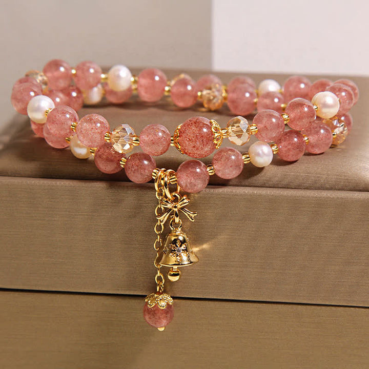 Buddha Stones Strawberry Quartz Pearl Butterfly Love Double Wrap Bracelet - image 1