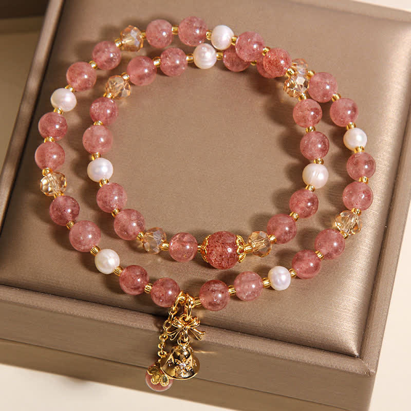 Buddha Stones Strawberry Quartz Pearl Butterfly Love Double Wrap Bracelet - image 4
