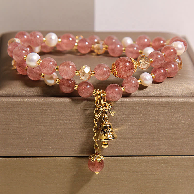 Buddha Stones Strawberry Quartz Pearl Butterfly Love Double Wrap Bracelet - Strawberry Quartz(Love ♥ Healing) - image 0