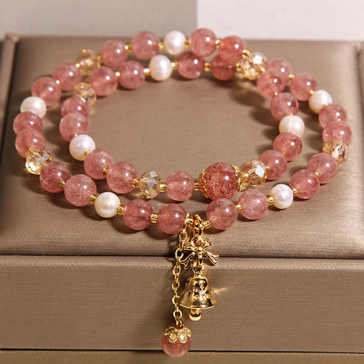 Buddha Stones Strawberry Quartz Pearl Butterfly Love Double Wrap Bracelet - image 7