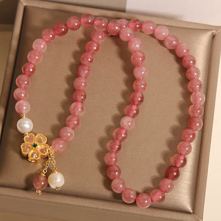 Buddha Stones Strawberry Quartz Pearl Clover Love Double Wrap Bracelet - image 8