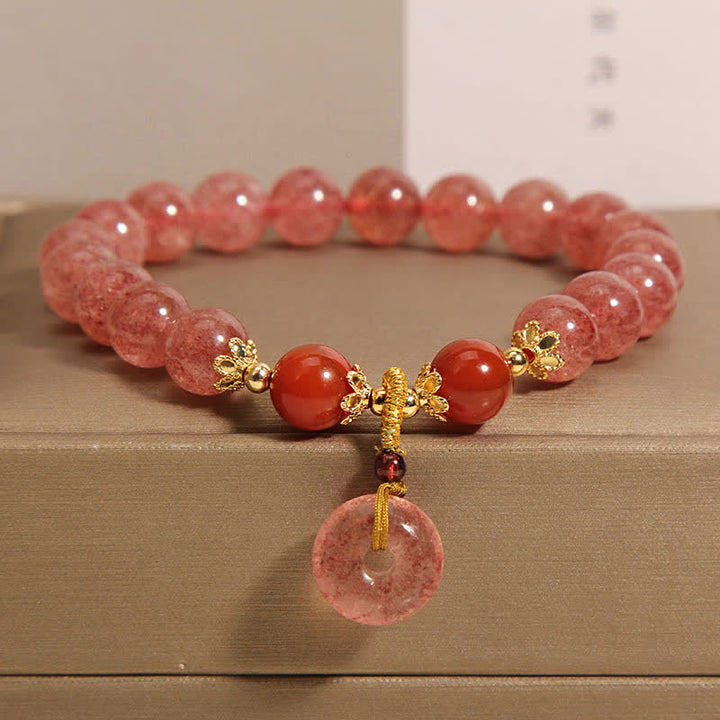 Buddha Stones Strawberry Quartz Peace Buckle Love Round Beaded Bracelet - Strawberry Quartz(Love ♥ Healing) - image 0
