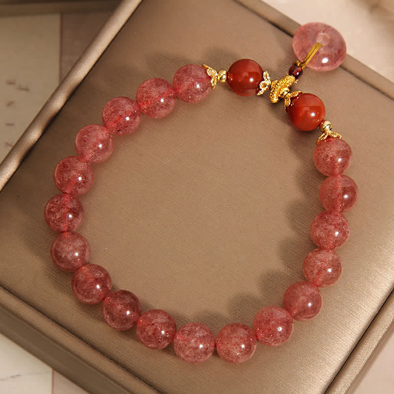 Buddha Stones Strawberry Quartz Peace Buckle Love Round Beaded Bracelet - image 7