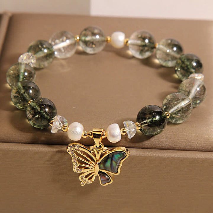 Buddha Stones Green Phantom Pearl Accent Butterfly Growth Beaded Bracelet - image 3
