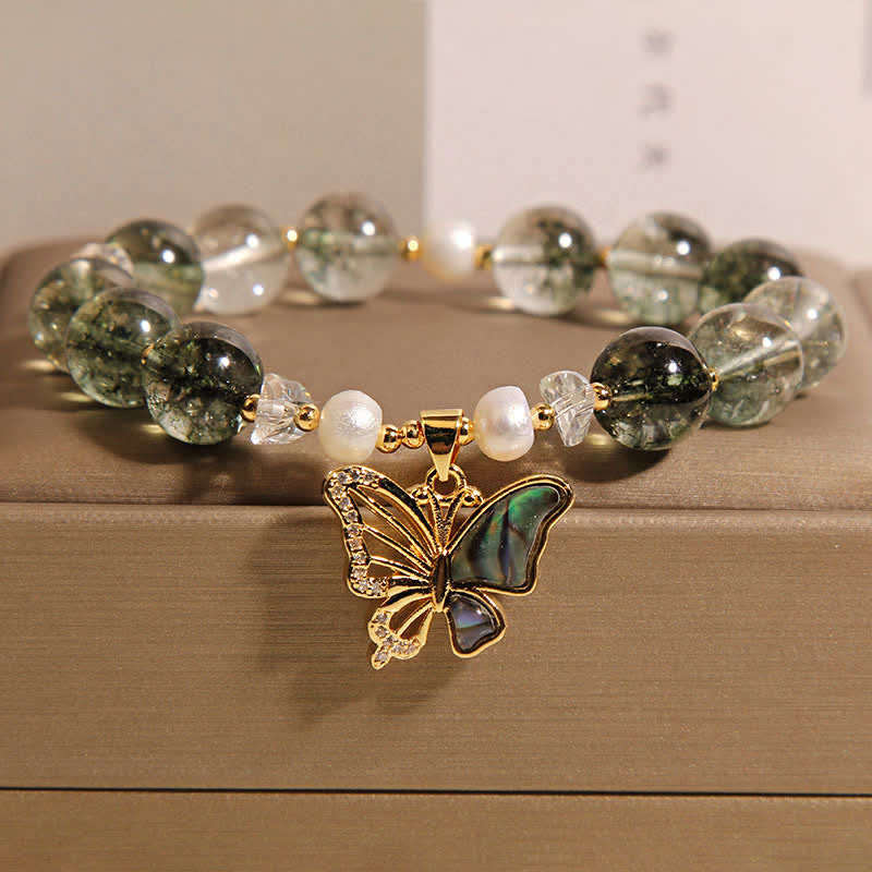 Buddha Stones Green Phantom Pearl Accent Butterfly Growth Beaded Bracelet - Green Phantom(Lucky ♥ Positive) - image 0