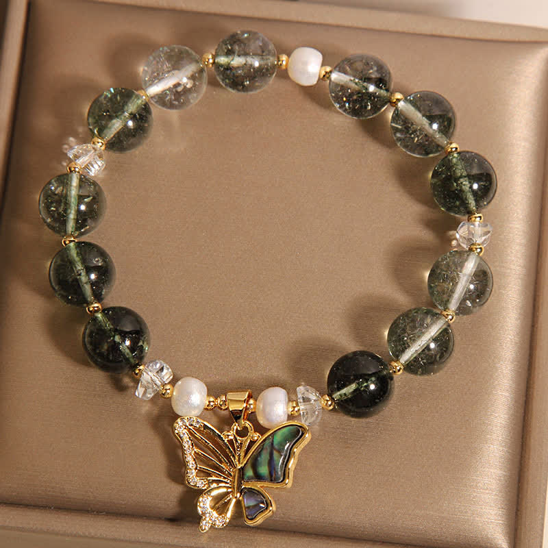 Buddha Stones Green Phantom Pearl Accent Butterfly Growth Beaded Bracelet - image 7