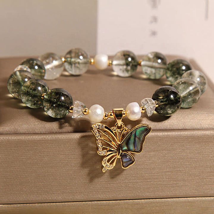 Buddha Stones Green Phantom Pearl Accent Butterfly Growth Beaded Bracelet - image 2
