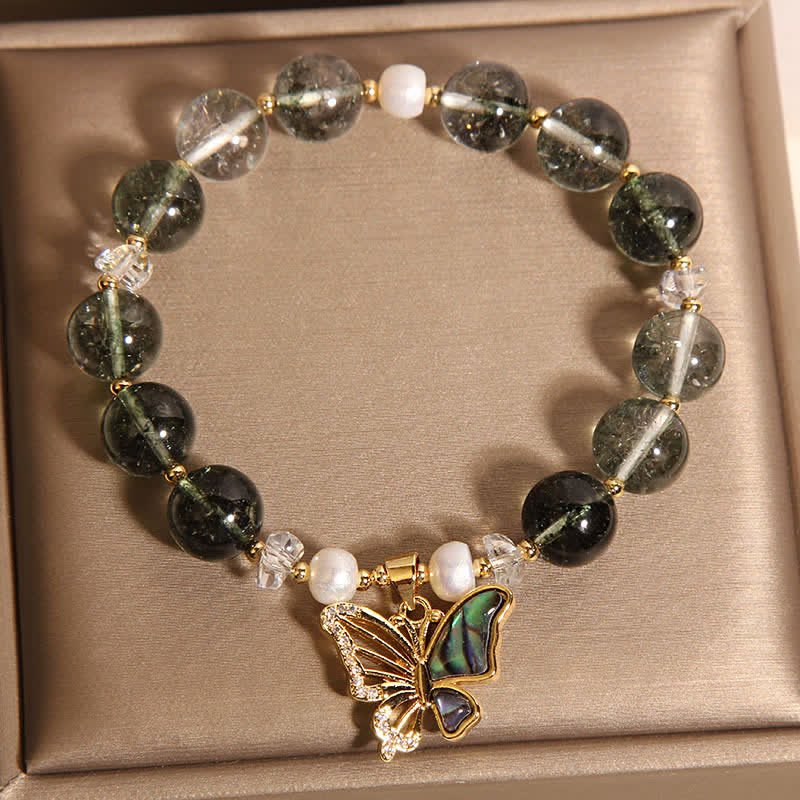 Buddha Stones Green Phantom Pearl Accent Butterfly Growth Beaded Bracelet - image 4