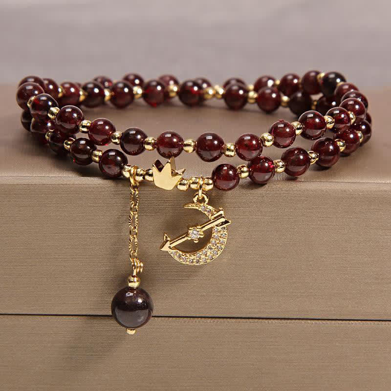 Buddha Stones Moon & Crown Purification Double Wrap Beaded Bracelet - Garnet(Passion ♥ Energy) - image 0