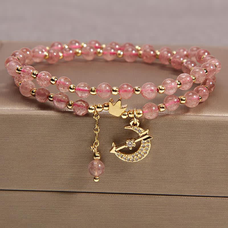 Buddha Stones Moon & Crown Purification Double Wrap Beaded Bracelet - Strawberry Quartz(Love ♥ Healing) - image 1